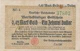 Deutsches Reich Deutschland 0,42 Mark Gold = 1/10 Dollar Wertbeständiger Geldschein Reichsbahn Berlin RC-4 -