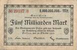 Deutsches Reich Deutschland 5 Milliarden Mark Notgeldschein Notgeld Passau Bayern -