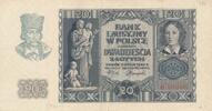 Deutschland Drittes Reich Polen 20 Zlotych, Emissionsbanknote Serie H -