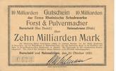 Burscheid und Helenabrunn Zehn Milliarden Mark Gutschein der Firma Rheinische Schuhwerke, Forst & Pulvermacher -