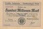 Erfurt Hundert Millionen Mark Gutschein der Deutschen Reichsbahn -