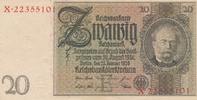 Deutschland 20 Reichsmark Reichsbanknote Udr.- Bst. E Serie X -