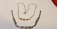 Schöne Kette + Armband 835 er Silber Silberset Silbercollier Set Saphire -