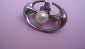 Antike Brosche Clips 835er Silber mit Perle und Farbsteine Silberschmuck -