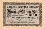 Deutsches Reich Deutschland Weimarer Republik 20 Millionen Mark Notgeld, Bayerische Staatsbank, Bayern, München -
