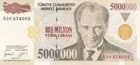 Türkiye Türkei 5000000 Lira 7. Emisyon 1. Tertip Bes Milyon Türk Lirasi, Sreia A 20474602 -