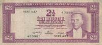 Türkei Türkiye 2 1/2 Lira Iki Bucuk türk Liarais Banknote, 5. Emisyon 1. Tertip -
