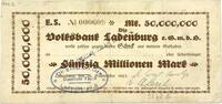 Deutschland Deutsches Reich, Baden Württemberg 50 Millionen Mark Notgeld, Notgeldschein, der Stadt Ladenburg, Dr. Ernst Schulze Chemische Fabrik -