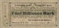 Deutschland, Deutsches Reich 5 Millionen Mark Notgeld, Notgeldschein, Moers, Verein der Bergwerke am linken Niederrhein e.V. -