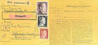 Drittes Reich, Deutschland Paketkarte mit Briefmarke Berlin-Grunewald -