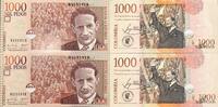 Kolumbien 1000 Pesos zwei folgende Seriennummer, 04133918-9, Banknote -