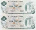 Guyana 5 Dollars zwei folgende Seriennummer, A/24 114415-6, Banknote -
