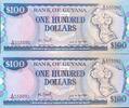 Guyana 100 Dollars zwei folgende Seriennummer, A/40 555090-1, Banknote -