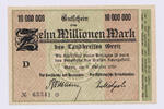 Deutschland Zehn Millionen Mark Großnotgeld Inflation 1923 Banknote Landkreis Greiz , 10 Millionen Mark Schein -