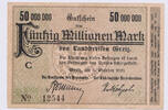 Deutschland 50 Millionen Mark Großnotgeld Inflation 1923 Banknote Landkreis Greiz , 50 Millionen Mark Schein -