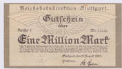 Deutschland 1 Million Mark Stuttgart Eine Million Mark 1923, Nr. 21530 -