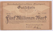 Deutschland 5 Millionen Mark Notgeld Reichsdirektion Stuttgart 5 Million Mark NR 90904 -
