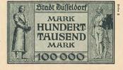 Deutsches Reich 100000 Mark Notgeld Inflation Stadt Düsseldorf Reihe 3 -