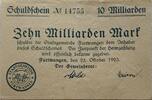 Deutschland Deutsches Reich 10 Md. Mark Notgeld Furtwangen -