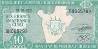 Burundi 10 Francs Banknote Banque de la Republique du Burundi -