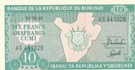 Burundi 10 Francs Banknote Banque de la Republique du Burundi -