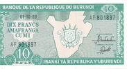 Burundi 10 Francs Banknote Banque de la Republique du Burundi -