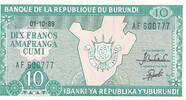 Burundi 10 Francs Banknote Banque de la Republique du Burundi -