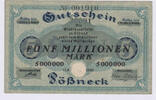 Deutschland 5 Millionen Mark Deutschland 5 Millionen Mark 1923 Notgeld der Stadt Pößneck -