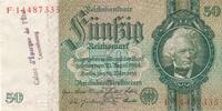 Deutschland Weimarer Republik 3. Reich Luxemburg 50 Reichsmark mit luxemburgischem Gemeinde-, Post-, Sparkassenstempel, KN 8Stellig Serie A/F -