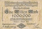 Stuttgart Eine Million Mark Kassenschein der Stadt, Nr. 042374 -