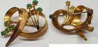 Antike Brosche Double mit grünen Steinen Rolledgold A*D German -