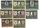 Deutschland, Deutsches Reich 2 x 1, 2, 5 Mark, 2 x 25, 2 x 50 Pfennig 8 x Notgeldschein, Stadt Genthin -