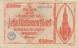 Deutsches Reich Deutschland Baden Württemberg 10 Millionen Mark Notgeld, Stadt Ulm, Großgeldschein -