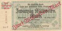 Kaiserreich Deutsches Reich Deutschland Baden 2 Millionen Mark Überdruck auf 20 Millionen Mark Badische Bank, Mannheim -