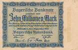 Deutsches Reich Deutschland Bayern 10 Millionen Mark Länderbanknote Bayerische Notenbank -