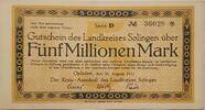 Deutschland, Deutsches Reich 5 Millionen Mark Großnotgeld, Opladen, Solingen, Serie D, Nordrhein-Westfalen -