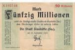 Glashütte 50 Millionen Mark Notgeldschein der Stadtgirokasse-Stadtbank, Nr. 192546 -