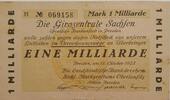 Deutschland, Deutsches Reich 1 Milliarde Mark Grossnotgeld, Dresden-Neustadt, Die Girozentrale Sachsen, Serie H -