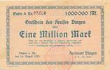 Deutsches Reich Deutschland 1 Million Mark Notgeldschein Stadt Bingen am Rhein Hessen -