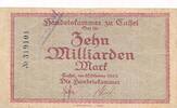 Deutsches Reich Deutschland 10 Milliarden Mark Notgeldschein Handelskammer Cassel Hessen -