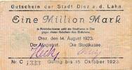 Deutsches Reich Deutschland 1 Million Mark Notgeldschein Stadt a.d. Lahn Hessen -