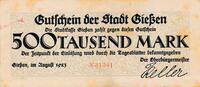 Deutsches Reich Deutschland 500 tausend Mark Notgeldschein Stadt Giessen Hessen -