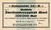 Deutsches Reich Deutschland 200 tausend Mark Großgeldschein, Stadtgemeinde Zell, Baden -