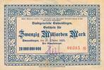 Deutsches Reich Deutschland 20 Milliarden Mark Großgeldschein, Inflation, Stadtgemeinde Emmendingen, Baden -