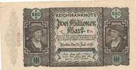 Deutsches Reich Deutschland 2 Millionen Mark Banknote, KN 16 mm lang -