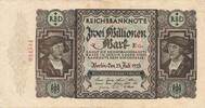 Deutsches Reich Deutschland 2 Millionen Mark Banknote, KN 16 mm lang -