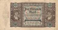 Deutsches Reich Deutschland 2 Millionen Mark Banknote, KN 16 mm lang -