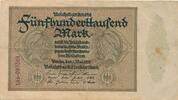 Deutsches Reich Deutschland, Inflation 500 tausend Mark Banknote, KN 6stellig nur einmal auf Vs. FZ: z , 500000 Mark -