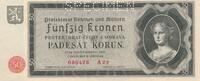 3. Reich, Czechoslovakia / Tschechoslowakei 50 Kronen Korun Böhmen & Mähren, mit Perforation SPECIMEN , 080426 A 22 -