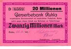 Deutsches Reich Deutschland Thüringen 20 Millionen Mark Großgeldschein, Gewerbebank Ruhla -